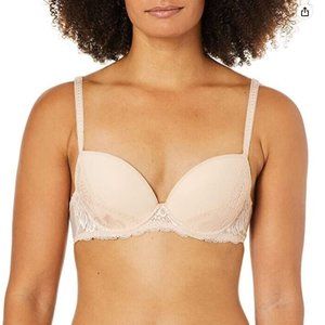 Simone Perele Bra 12H34 Womens Beige Push-Up Underwire Plunge Lace Trim Size 32A